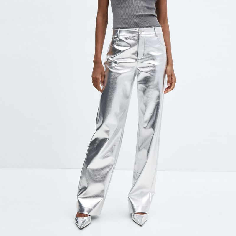 MANGO - Pantalón Recto Metalizado Tiro medio para Mujer MANGO