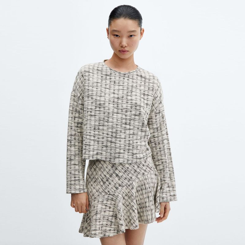 MANGO - Falda Mini para Mujer Tweed MANGO