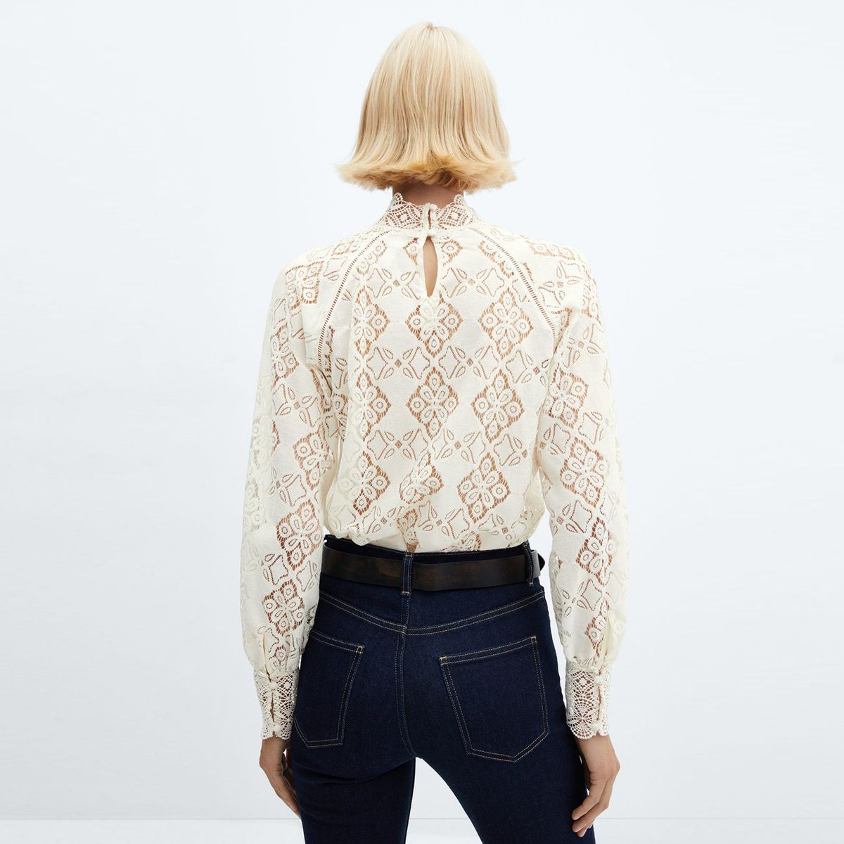 MANGO - Blusa para Mujer Encaje Manga larga MANGO