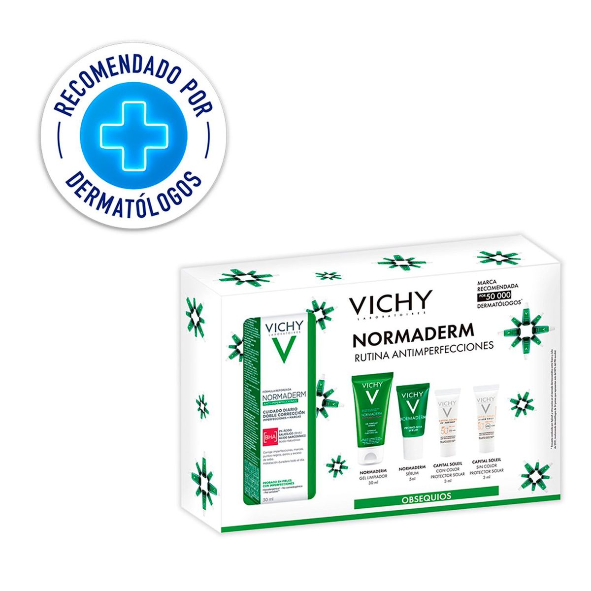 VICHY - Vichy Kit Normaderm Gel Limpiador 50ml + Normaderm Doble Corrección e Hidratación 30ml + Normaderm Sérum Probio BHA 5ml + Capital Soleil UV Age 3ml Rutina Antiimperfecciones