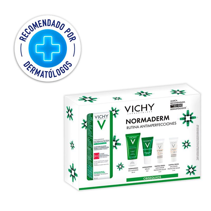 VICHY - Vichy Kit Normaderm Gel Limpiador 50ml + Normaderm Doble Corrección e Hidratación 30ml + Normaderm Sérum Probio BHA 5ml + Capital Soleil UV Age 3ml Rutina Antiimperfecciones