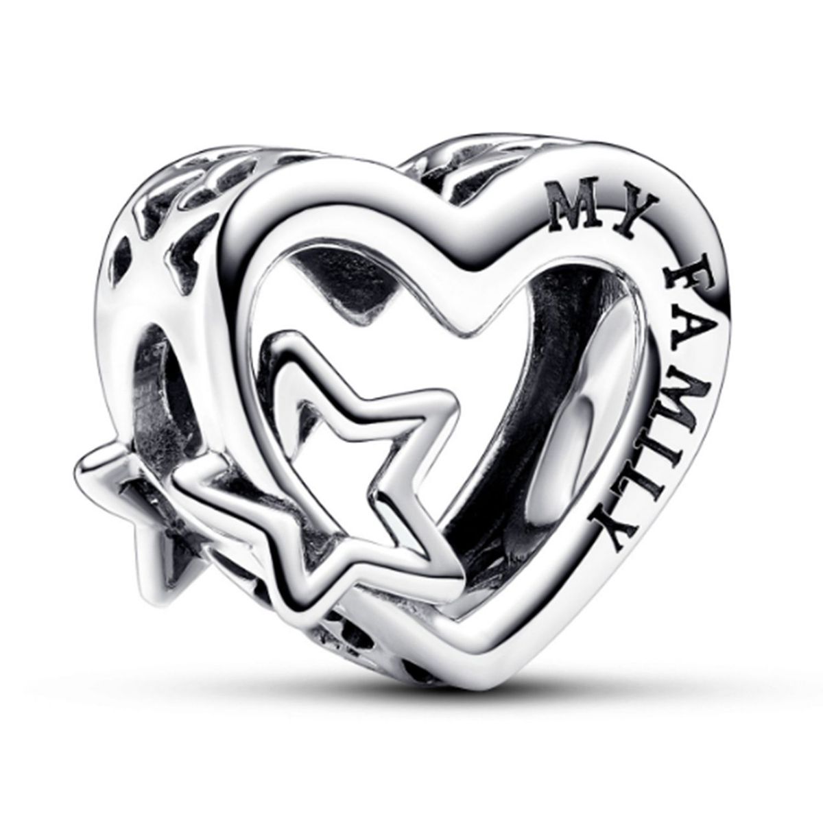 PANDORA - Charm Pandora Corazón Filigrana Familia y Estrella Plata Esterlina