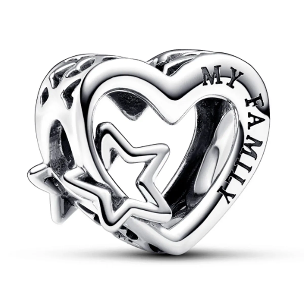 PANDORA - Charm Pandora Corazón Filigrana Familia y Estrella Plata Esterlina