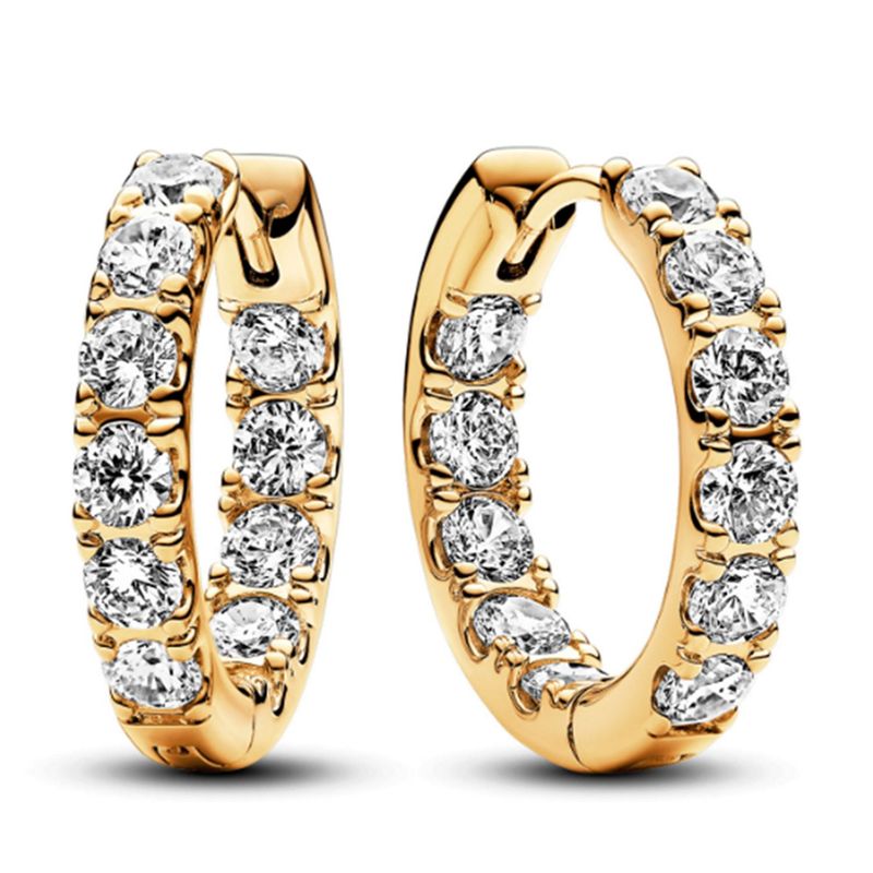 PANDORA - Aretes Pandora Aro Fila Brillante Eternidad Recubrimiento en Oro