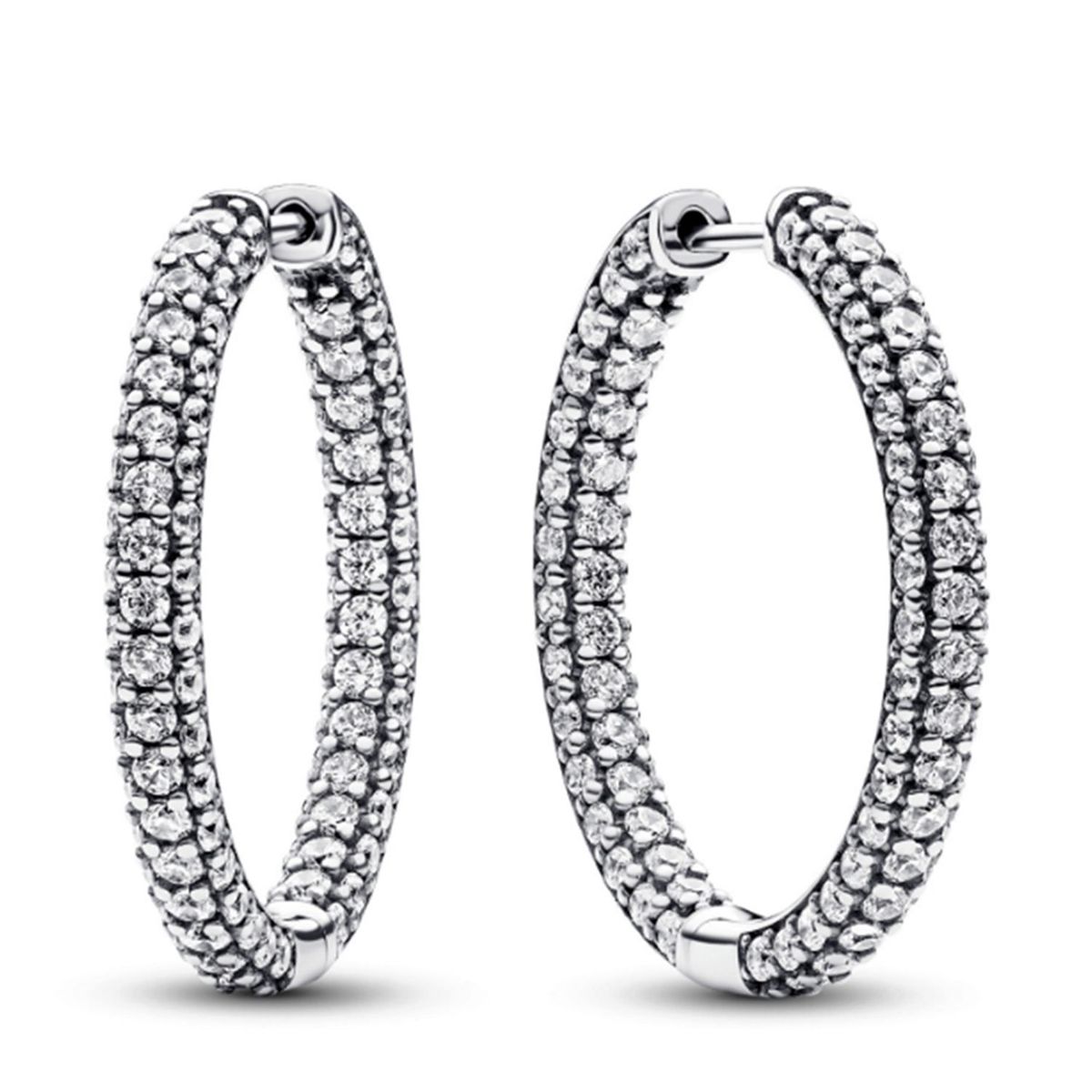 PANDORA - Aretes Pandora Aro Fila de Pavé Plata Esterlina