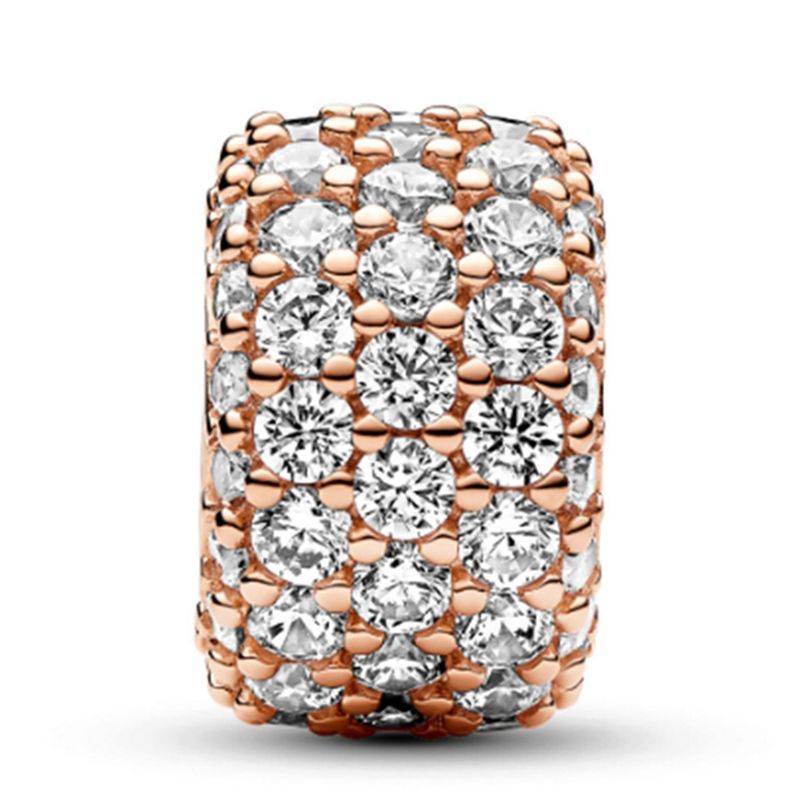 PANDORA - Charm Pandora Triple Fila Brillante en Pavé Recubrimiento en Oro Rosa