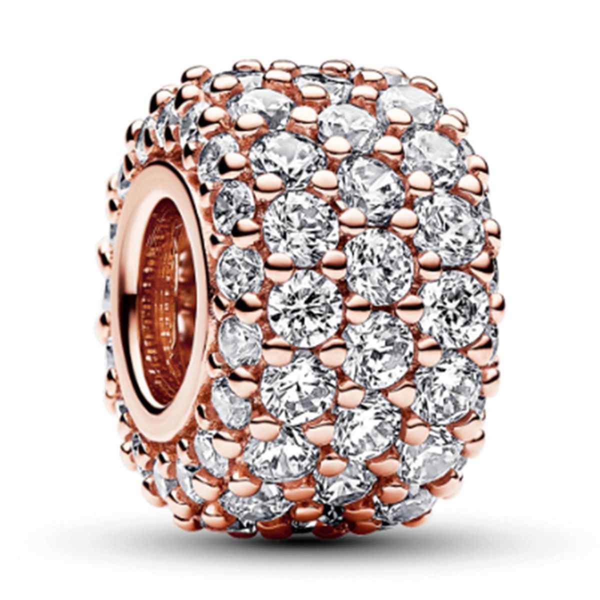 PANDORA - Charm Pandora Triple Fila Brillante en Pavé Recubrimiento en Oro Rosa