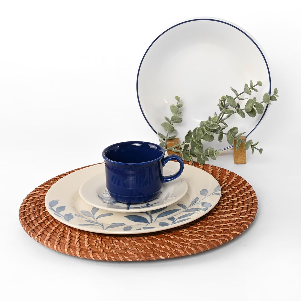 MICA - Juego de vajilla Mica 4 puestos Flora Azul