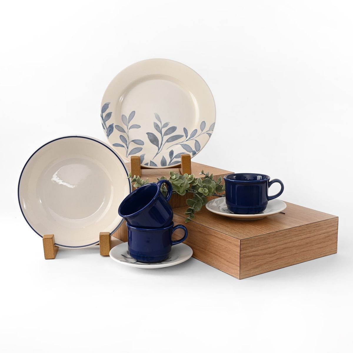 MICA - Juego de vajilla Mica 4 puestos Flora Azul