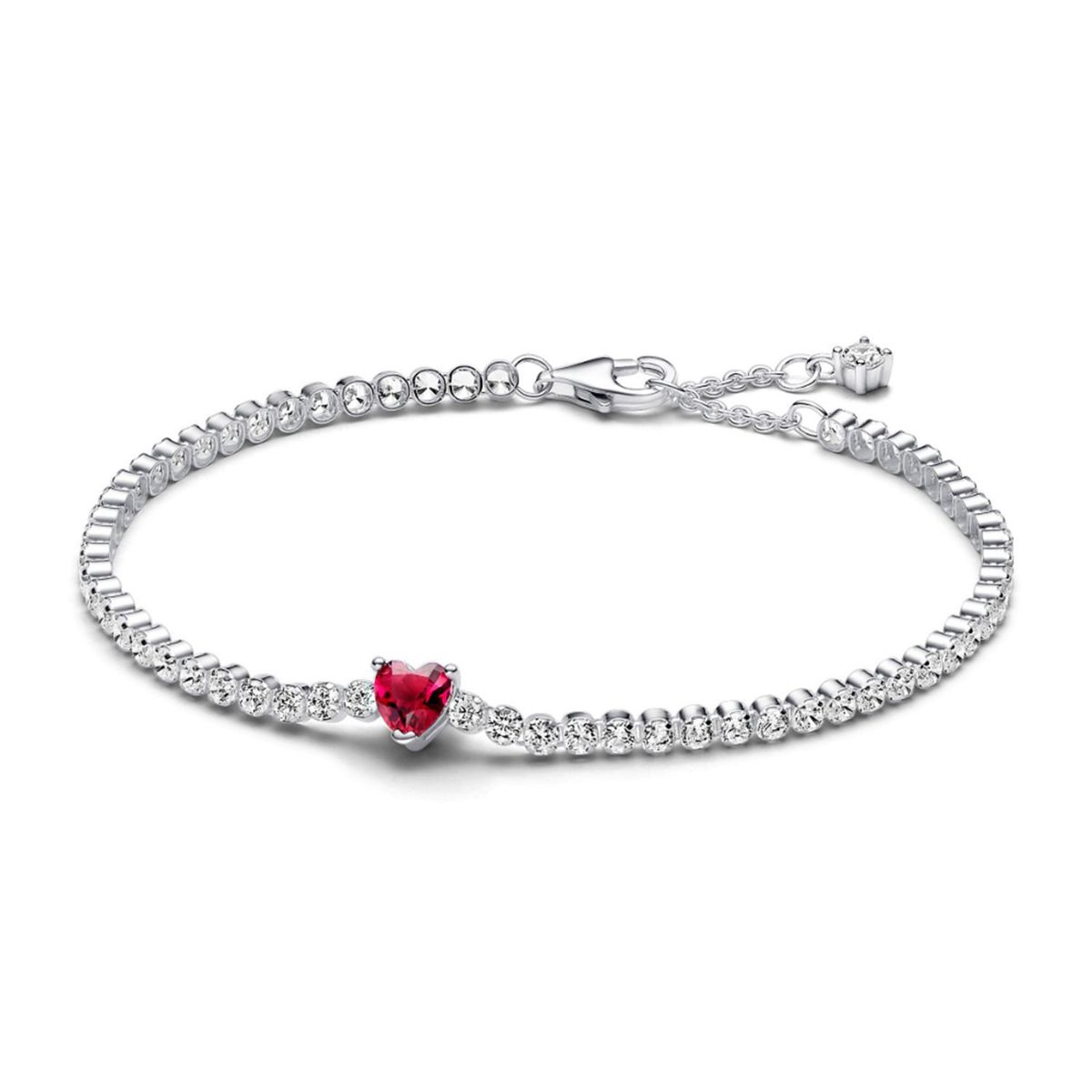 PANDORA - Brazalete Pandora de Tenis Corazon Rojo en Plata Esterlina