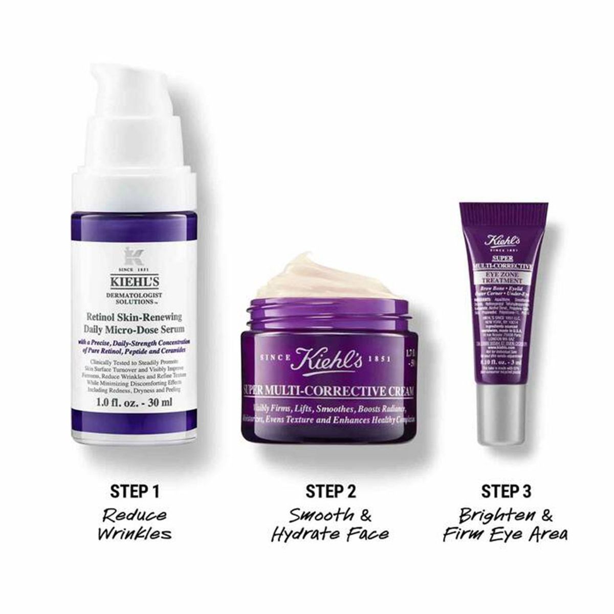 KIEHLS - Set de Tratamiento Khiels Age-Defying Essentials Incluye: Retinol, Multi-Corrective Cream, Eye Zone Treatment