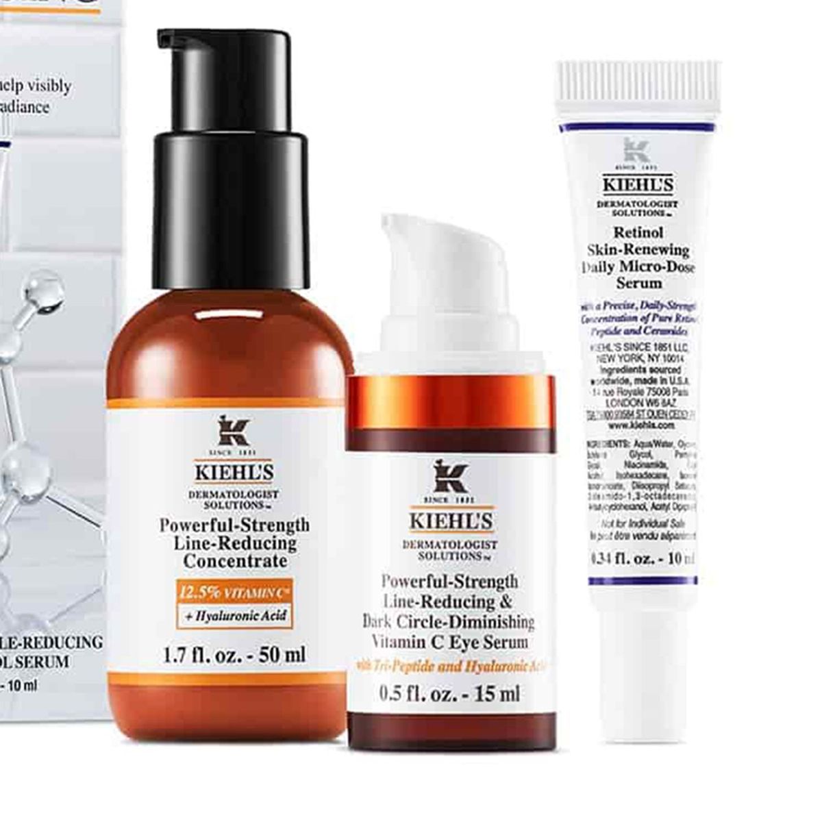 KIEHLS - Set de Tratamiento Khiels Day To Night Line Reducing Incluye: Serum 50ml, Eye Serum 15 ml, Retinol Serum 10 ml