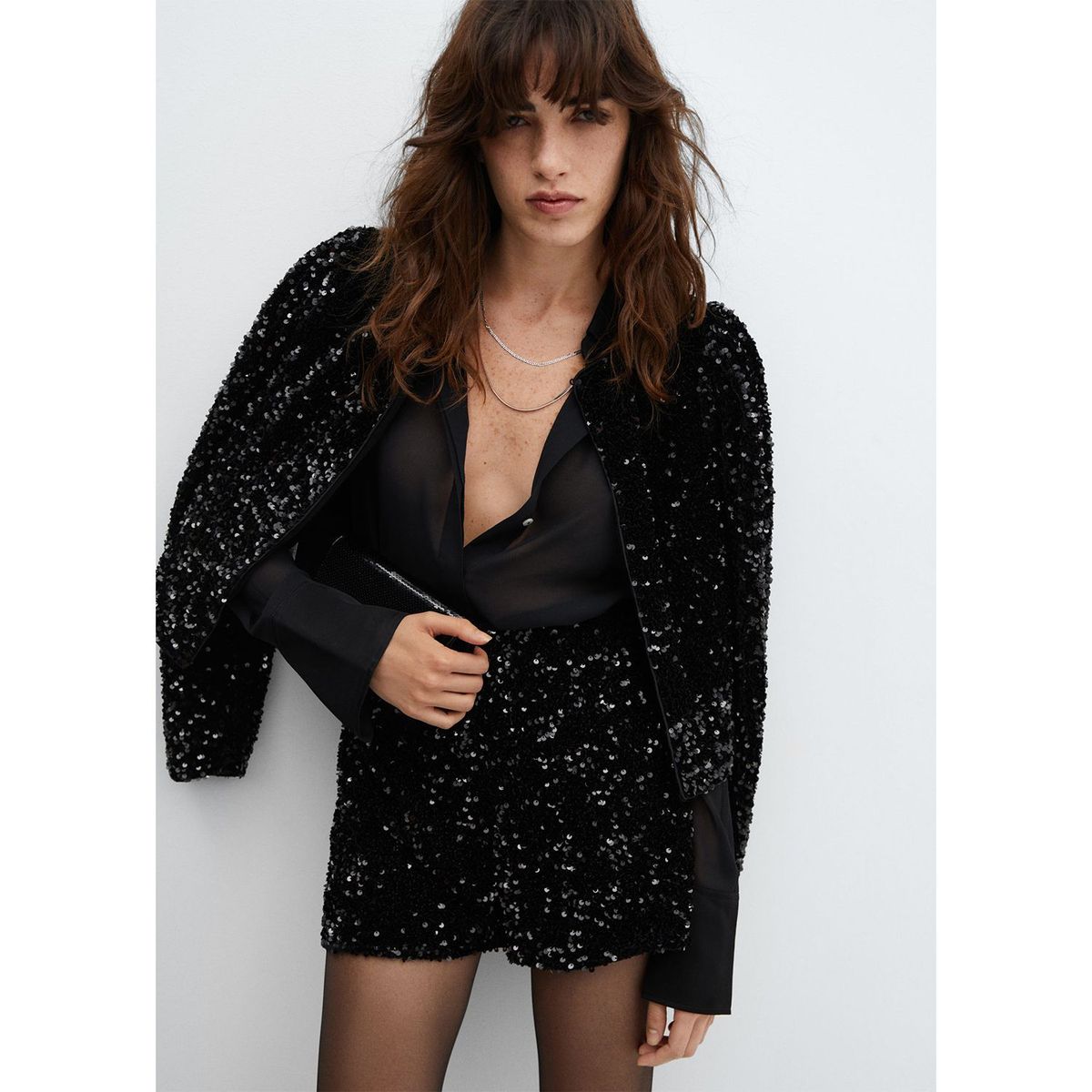 MANGO - Short para Mujer Tiro alto Lentejuelas MANGO