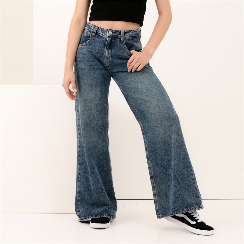 SYBILLA - Jean Wide Leg Mujer Tiro medio de Algodón Sybilla