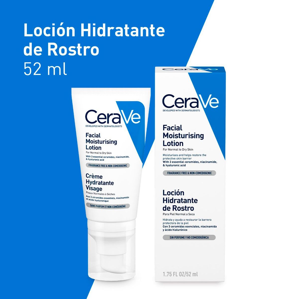 CERAVE - Loción Hidratante de Rostro Cerave para piel normal a seca 52ml