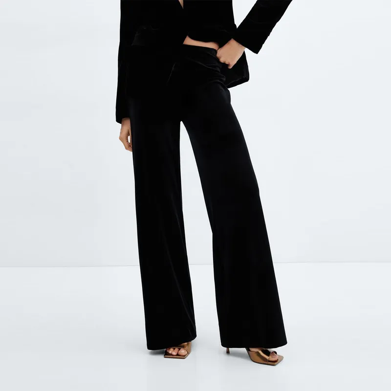MANGO - Pantalón Wide Leg para Mujer Tiro medio Terciopelo MANGO