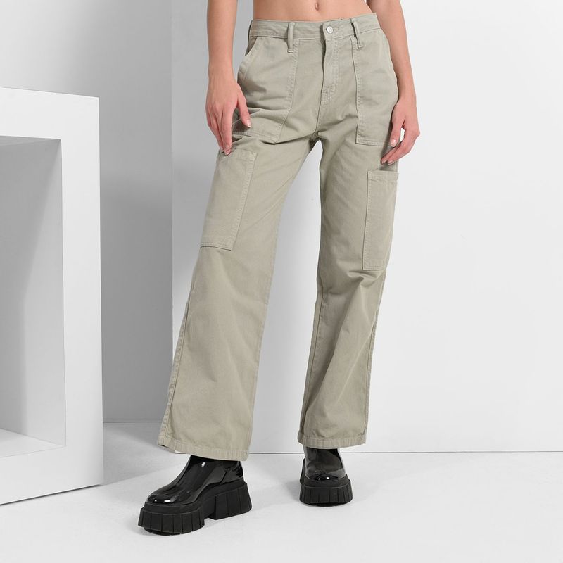 DENIMLAB - Jean Cargo Mujer Tiro medio de Algodón Denimlab
