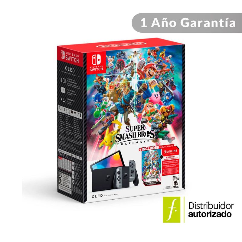 NINTENDO - Consola Nintendo Switch OLED | Edición Super Smash Bros Ultimate | Incluye Video Juego Descargable + 2 Joy-con + 3 Meses Nintendo Switch Online | 64GB de Almacenamiento