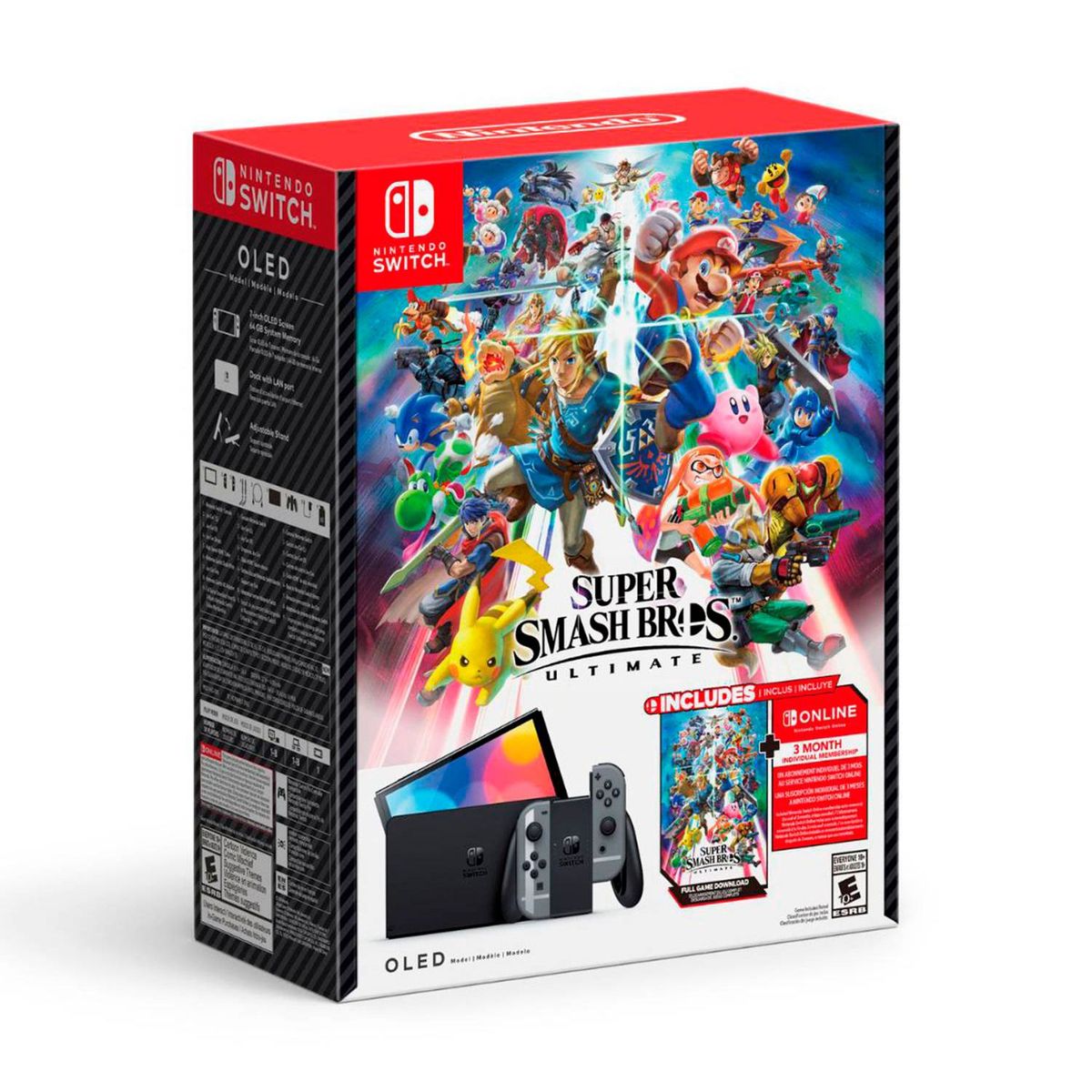 NINTENDO - Consola Nintendo Switch OLED | Edición Super Smash Bros Ultimate | Incluye Video Juego Descargable + 2 Joy-con + 3 Meses Nintendo Switch Online | 64GB de Almacenamiento