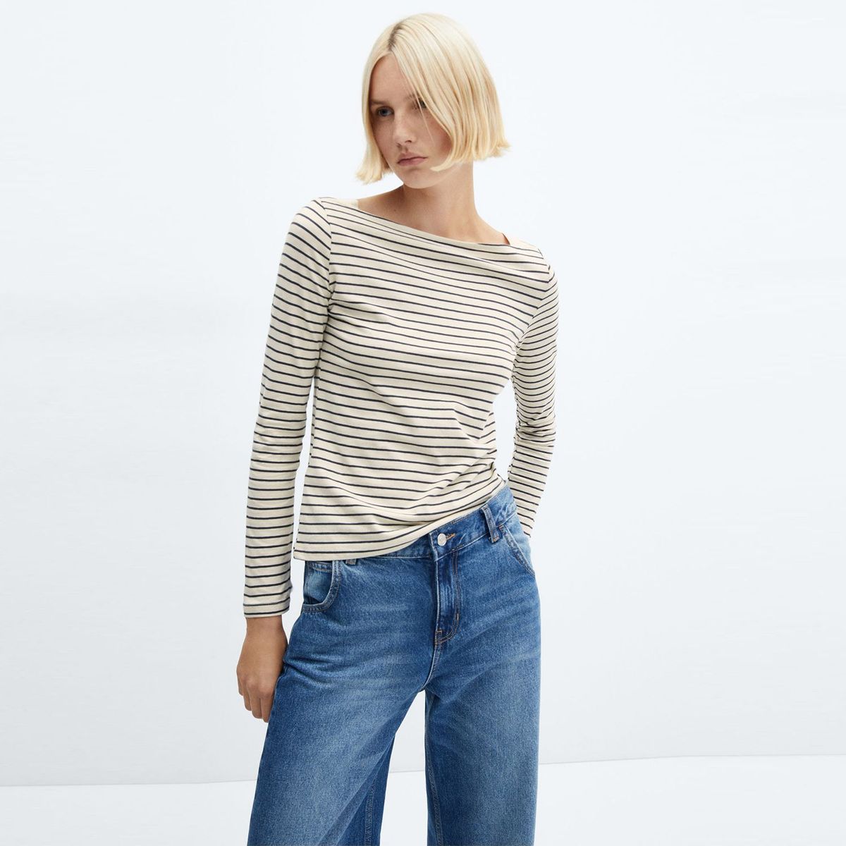 MANGO - Camiseta para Mujer Manga larga de Algodón MANGO