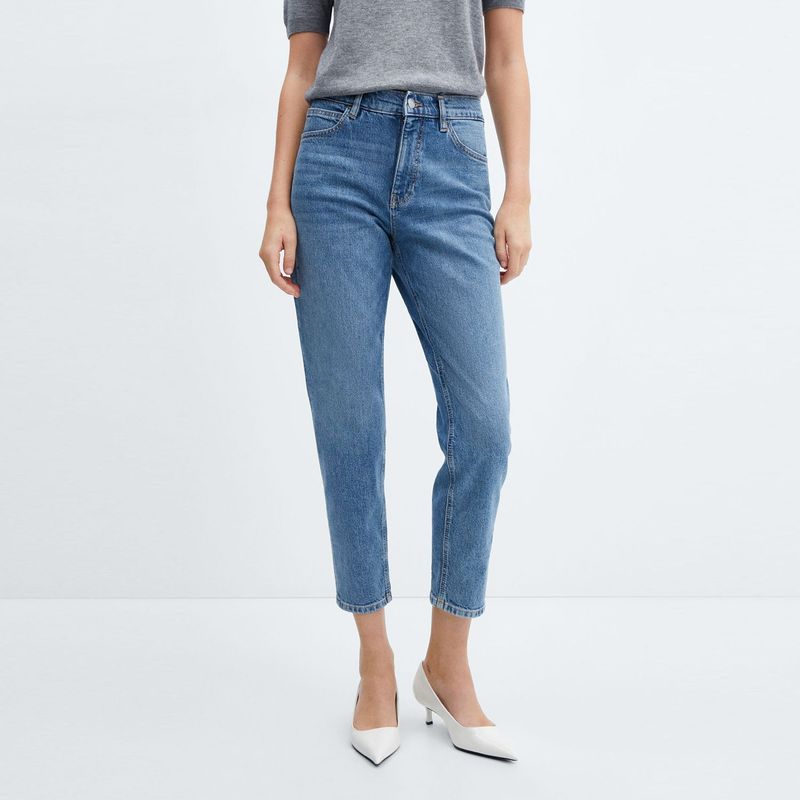 MANGO - Jean Mom Fit para Mujer Tiro alto de Algodón MANGO