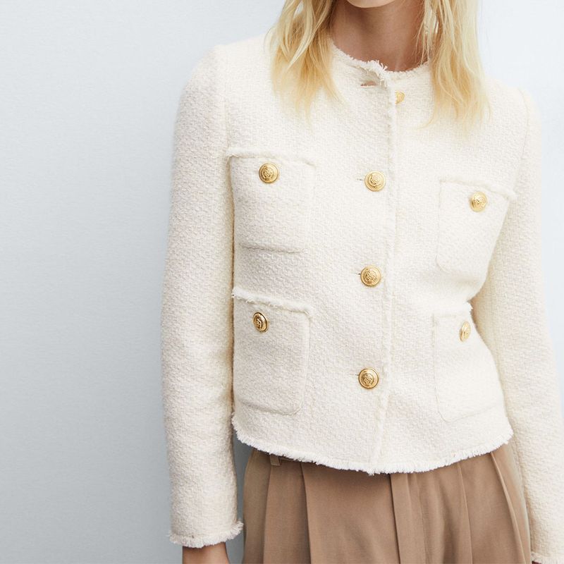 MANGO - Chaqueta Mujer Tweed de Algodón MANGO