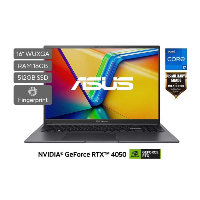 ASUS - Portátil ASUS Vivobook 16X | GeForce RTX 4050 | Intel Core i7 | 16GB de RAM | 512GB SSD de almacenamiento | Windows 11 | 16 Pulgadas | K3605ZU-N1059W | Computador Portátil