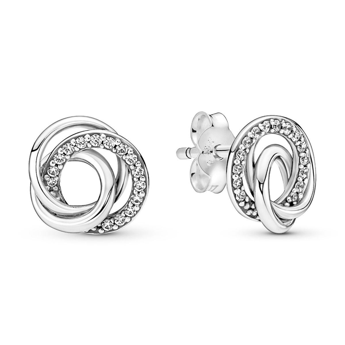 PANDORA - Aretes Pandora Botón Círculo Familiar Siempre Plata Esterlina