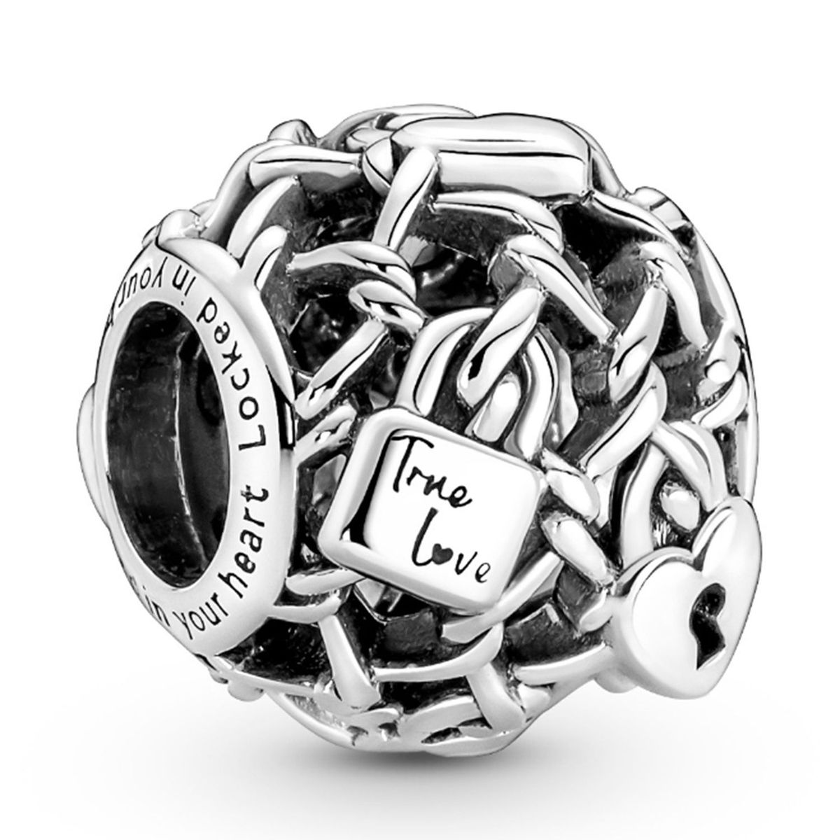 PANDORA - Charm Pandora Candado Eslabones Cadena en Filigrana Plata Esterlina