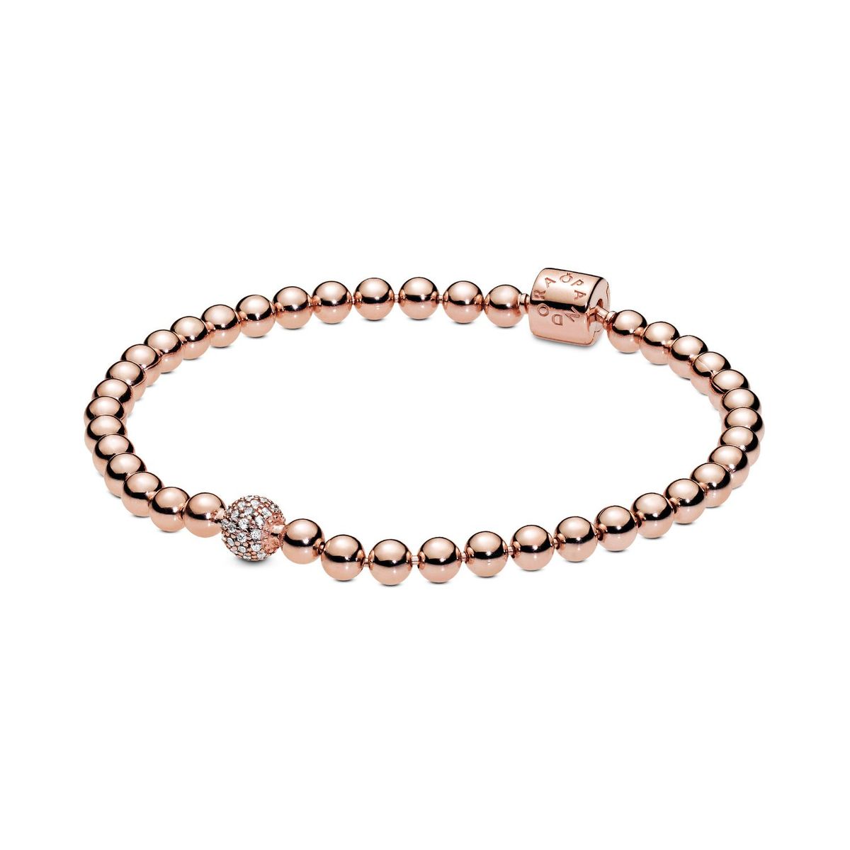 PANDORA - Brazalete Pandora de cuentas y Pave Recubrimiento en Oro Rosa