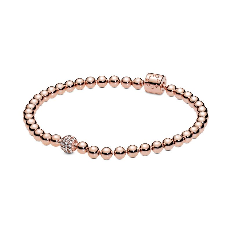 PANDORA - Brazalete Pandora de cuentas y Pave Recubrimiento en Oro Rosa