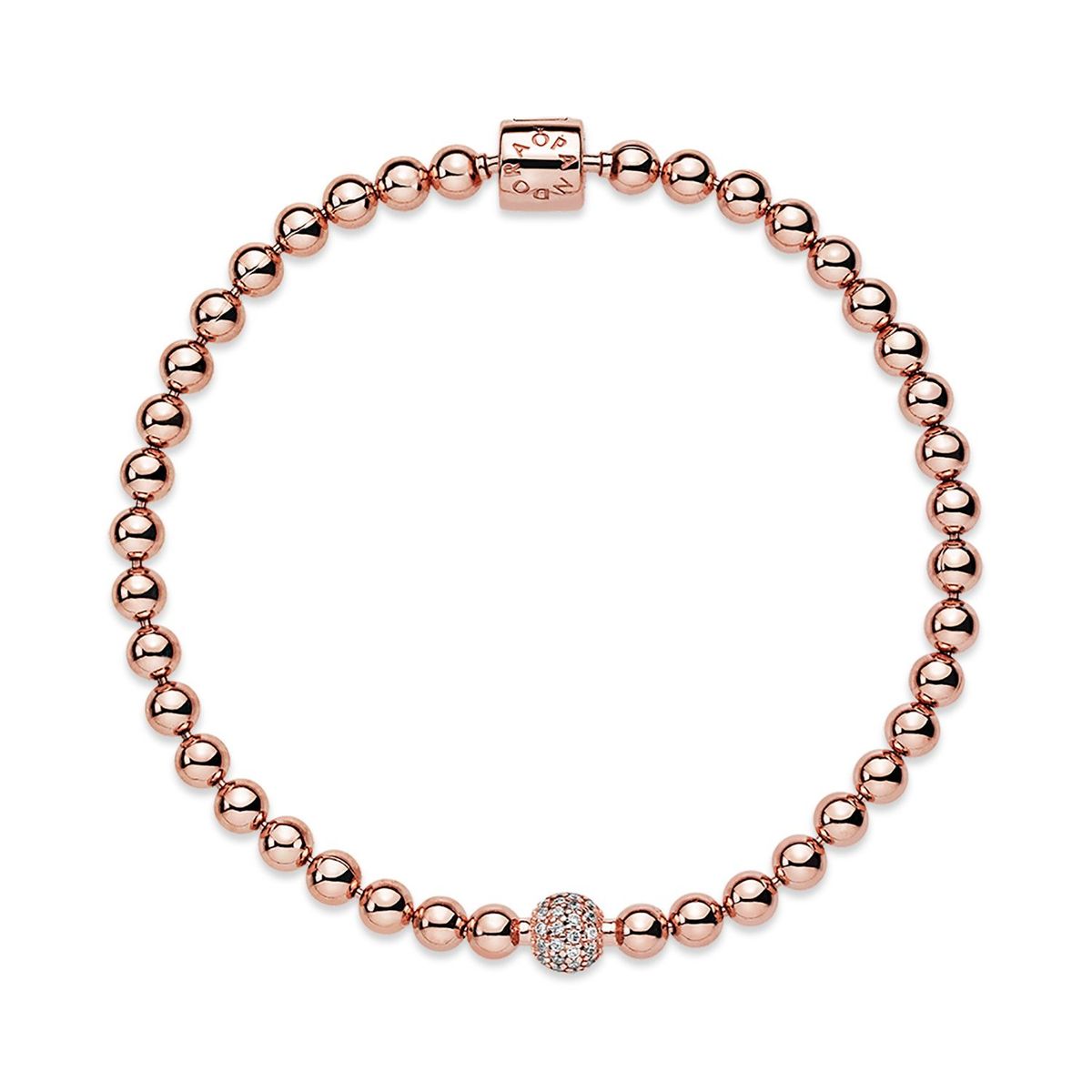PANDORA - Brazalete Pandora de cuentas y Pave Recubrimiento en Oro Rosa