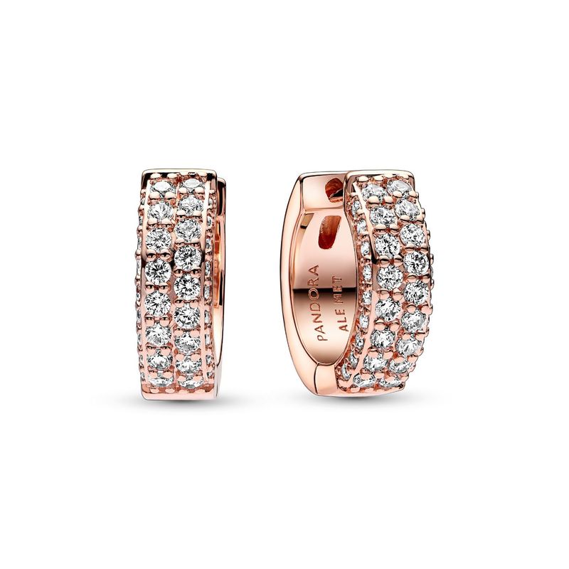 PANDORA - Aretes Pandora Aro Fila Doble en Pavé Recubrimiento en Oro Rosa