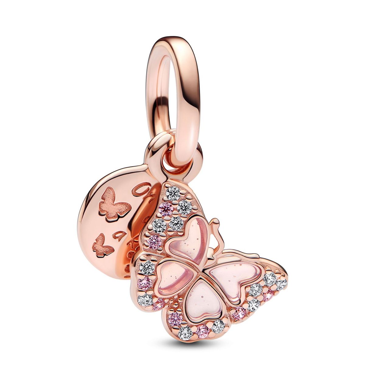 PANDORA - Charm Pandora Doble Mariposa Rosa Recubrimiento en Oro Rosa