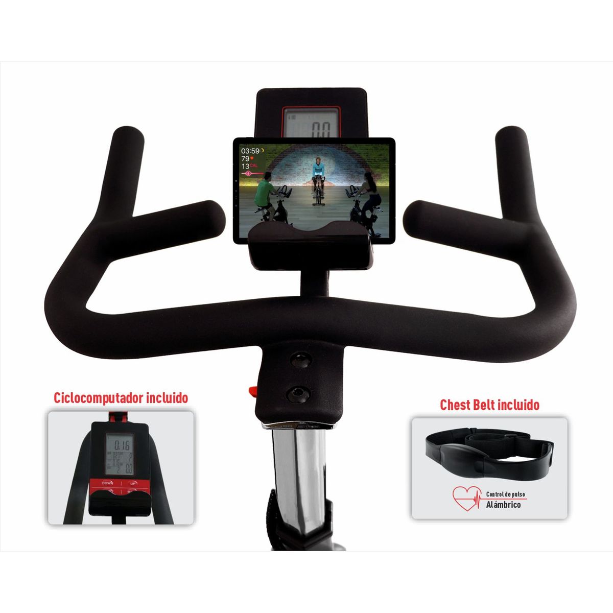 FITNESS ART - Bicicleta Spinning de banda manual Con pantalla incluida Fitnes art Falcon incluye kit deportivo	