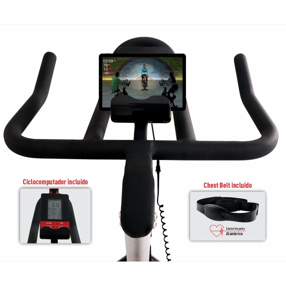 FITNESS ART - Bicicleta Spinning de banda manual Con pantalla incluida Fitnes art Spider incluye kit deportivo