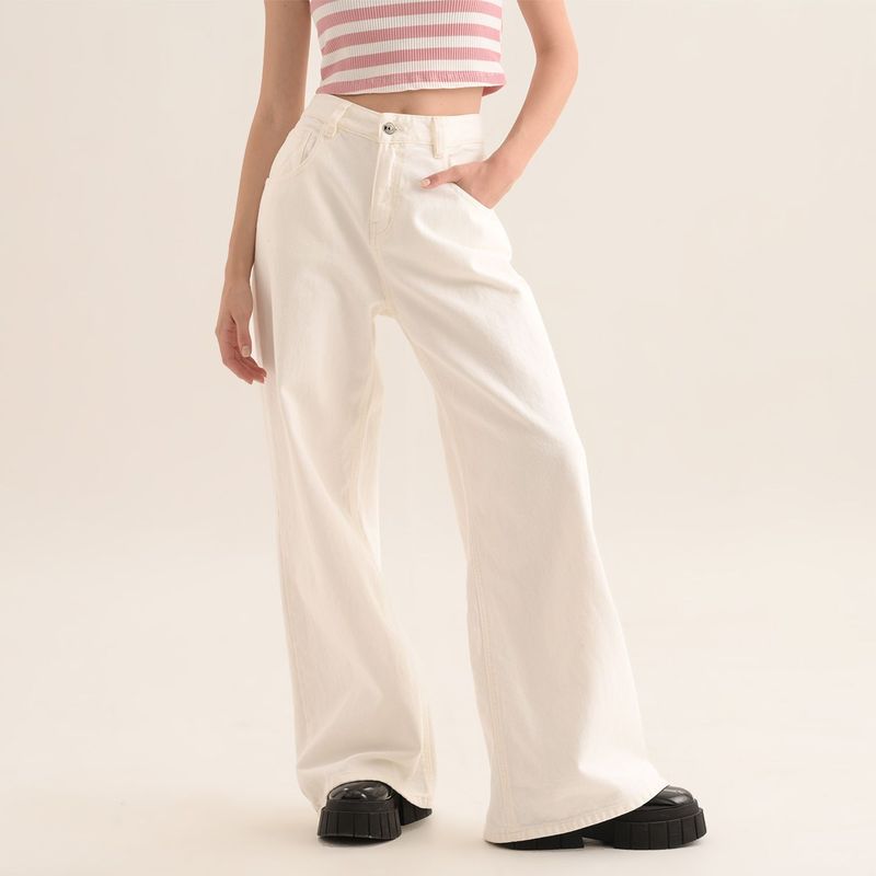 SYBILLA - Jean Wide Leg Mujer Tiro medio de Algodón Sybilla