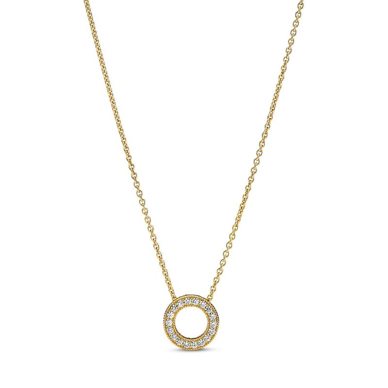 PANDORA - Collar Pandora Cadena Círculo Pavé Recubrimiento en Oro