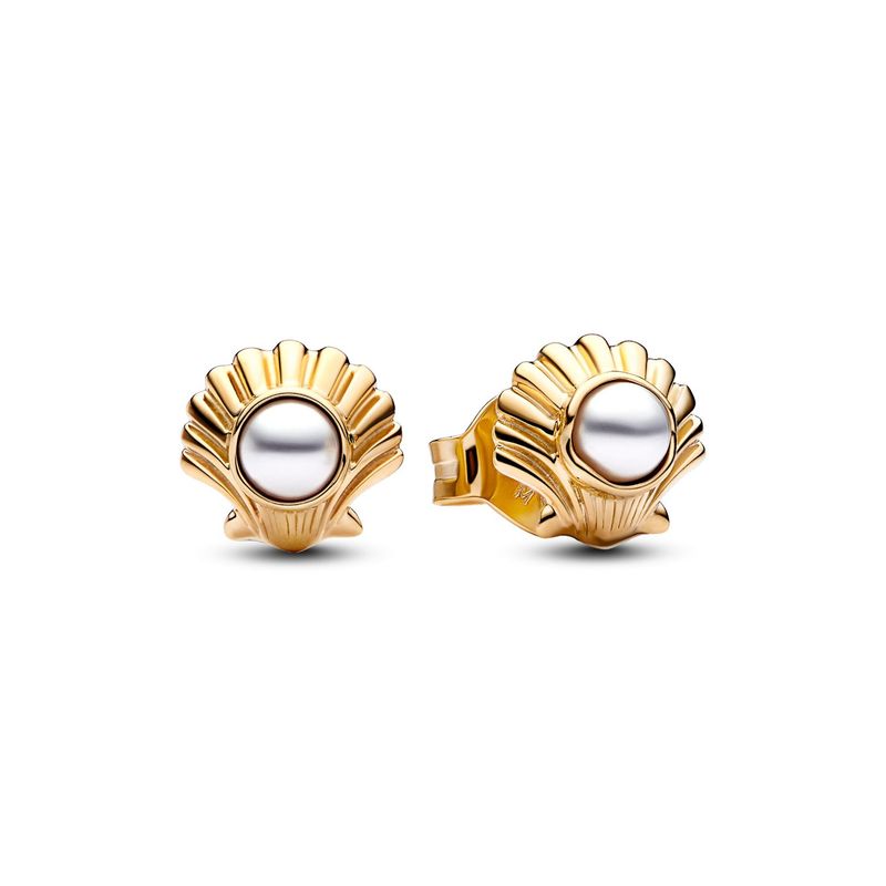PANDORA - Aretes Pandora botón Conchas Marinas de La Sirenita de Disney Recubrimiento en Oro