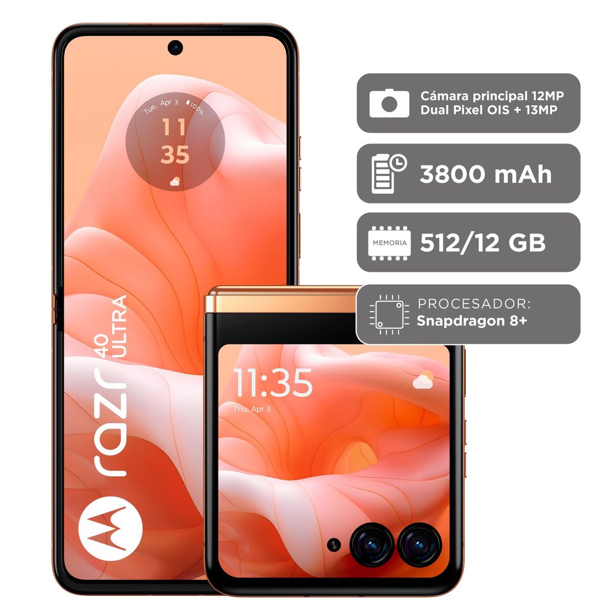 MOTOROLA - Celular Motorola Razr 40 Ultra 5G 512GB Naranja | 12GB RAM | cámara posterior 12MP | cámara frontal 32MP | pantalla 6.9 pulgadas + Qualcomm Snapdragon 8+ Gen 1