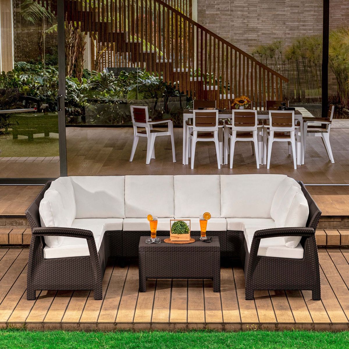 MQ - Juego de Sala de Exterior y Terraza Moderno (Sofá en U + Mesa de Centro) Ferrara Luxury MQ