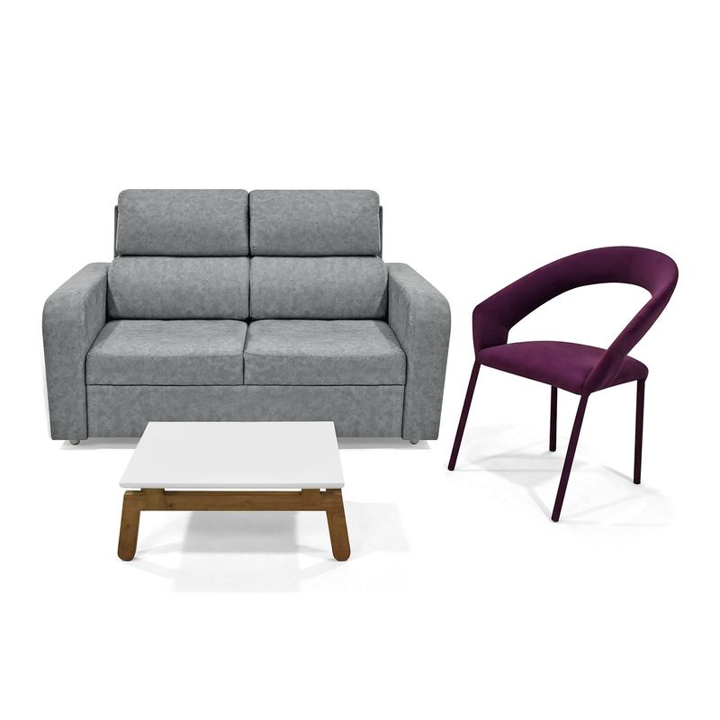 MICA - Juego de Sala Moderno en Poliéster (Sofá + Silla + Mesa de Centro) Mica 