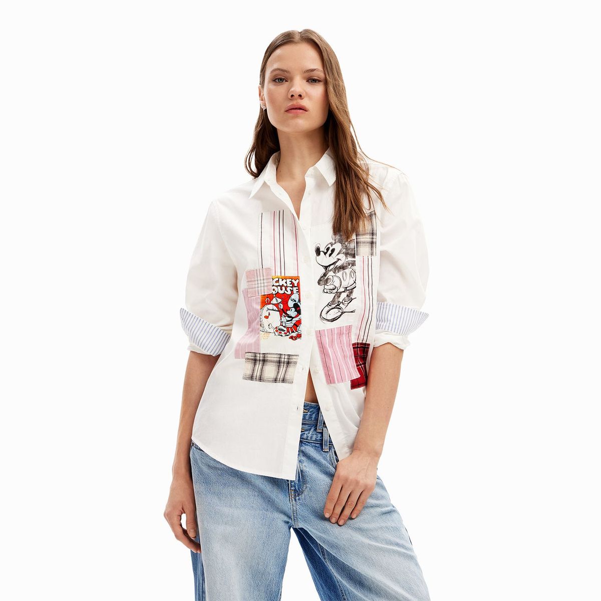 DESIGUAL - Camisa Mickey Mouse para Mujer con Estampado Manga larga de Algodón Desigual