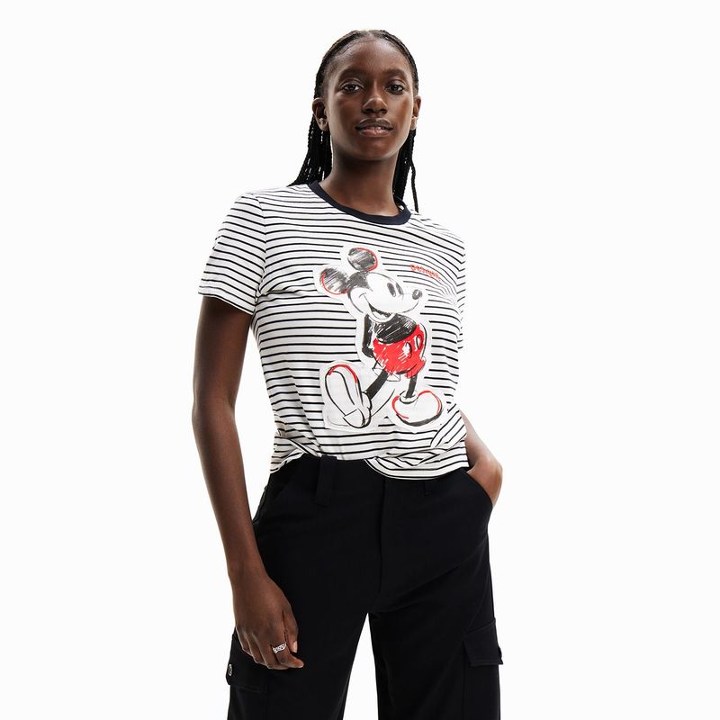 DESIGUAL - Camiseta Mickey Mouse para Mujer de Rayas Manga corta de Algodón Desigual