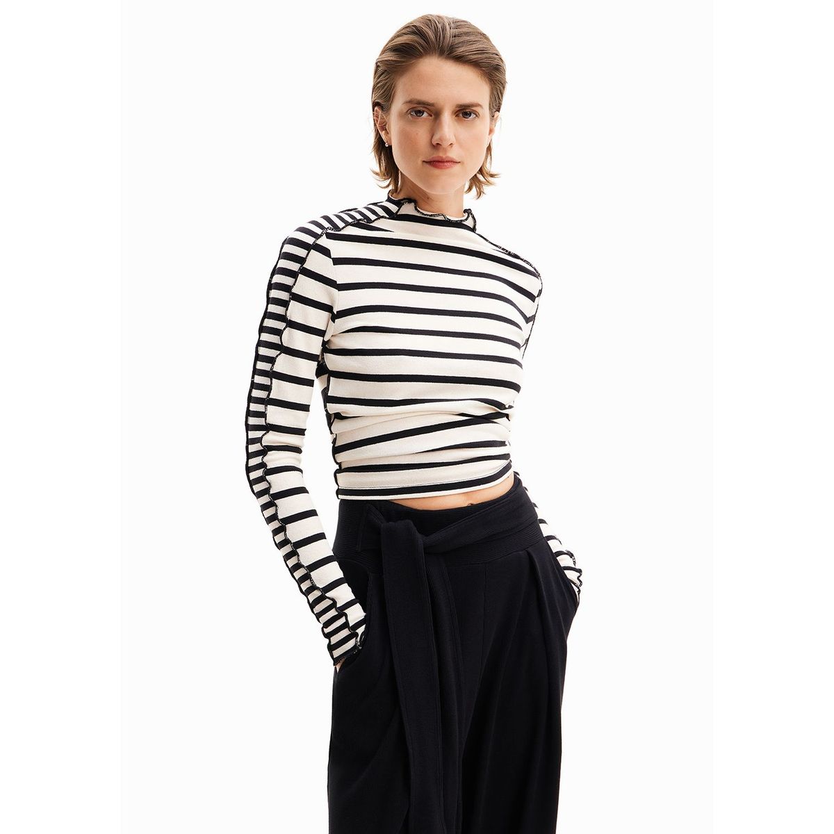 DESIGUAL - Camiseta para Mujer de Rayas Manga larga de Algodón Desigual