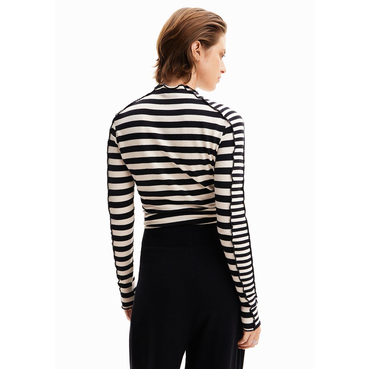 DESIGUAL - Camiseta para Mujer de Rayas Manga larga de Algodón Desigual