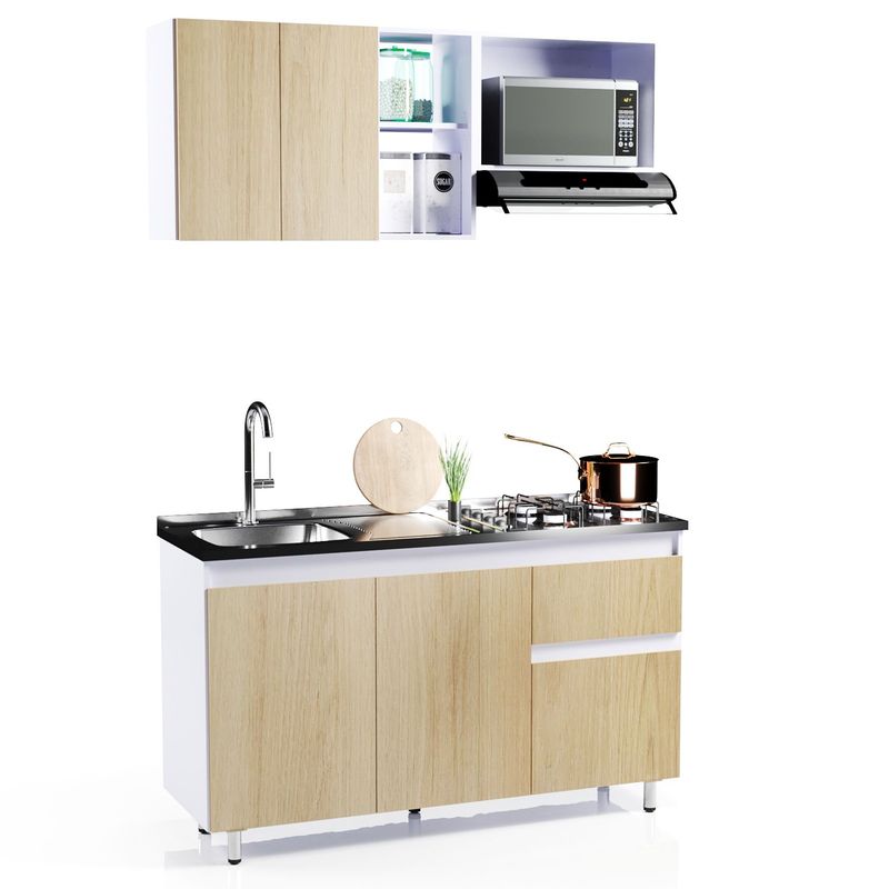 BERTOLINI - Cocina Integral Moderna Rosy Aglomerado MDP 150 cm (Incluye Mesón) Bertolini