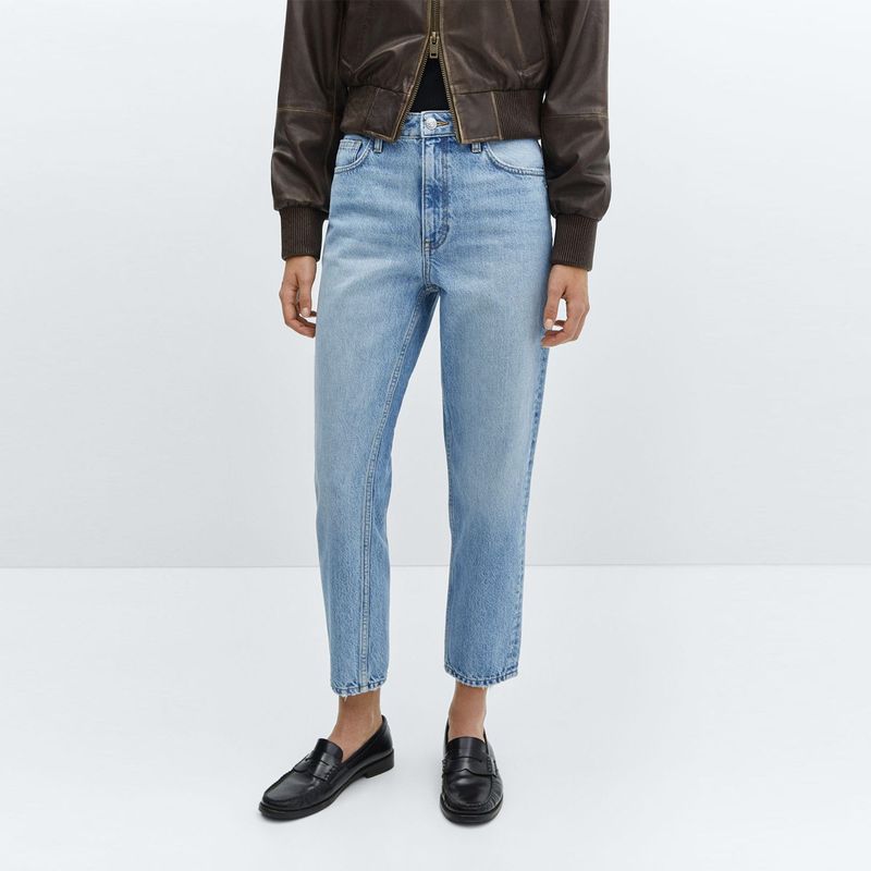 MANGO - Jean Mom Fit para Mujer Tiro alto de Algodón MANGO