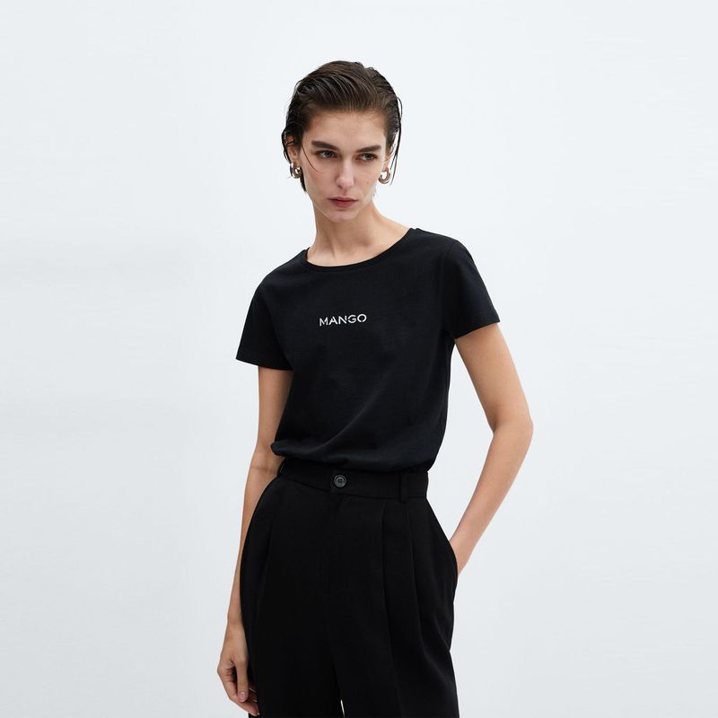 MANGO - Camiseta con Logo para Mujer de Algodón Cuello redondo Manga corta MANGO