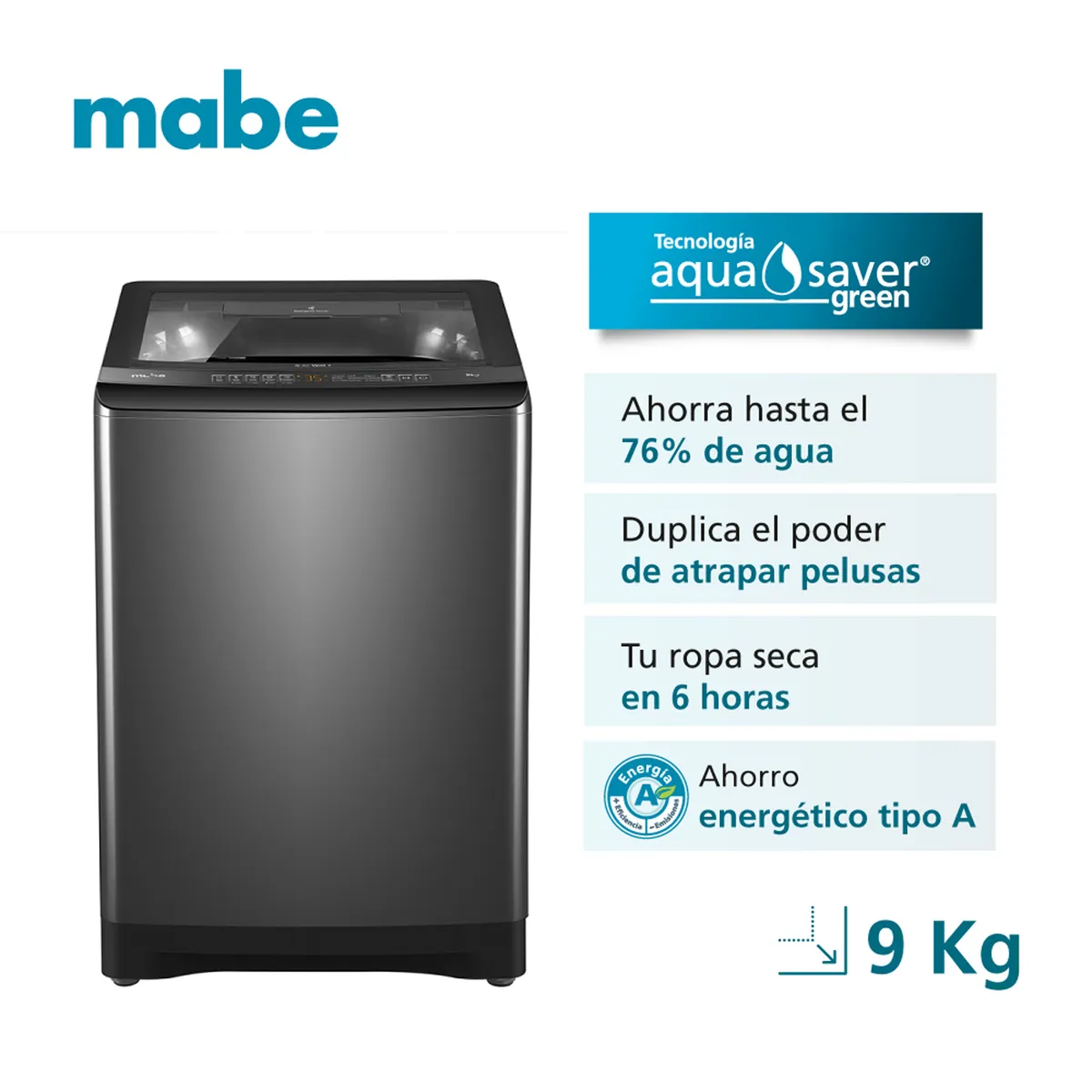 MABE - Lavadora Mabe Carga Superior 9 kg LMA9020WDGAB0